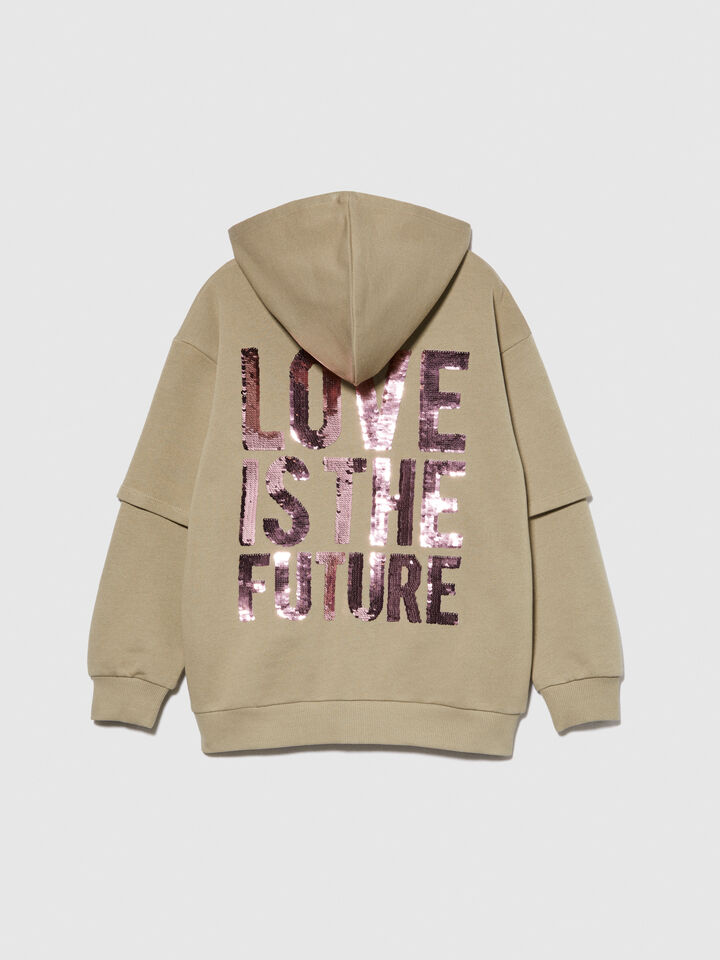 Sweatshirt with flip-up sequins - girls' knitwear - Beige | Sisley Young image number 2